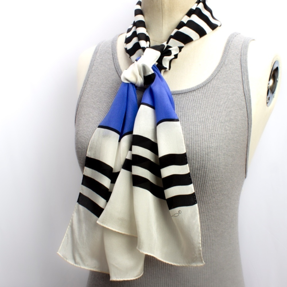 Vintage Silk Scarf | Echo Scarf | Retro Style Block Color Striped